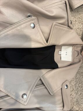 IRO Taupe Leather Moto Jacket with Silver Hardware